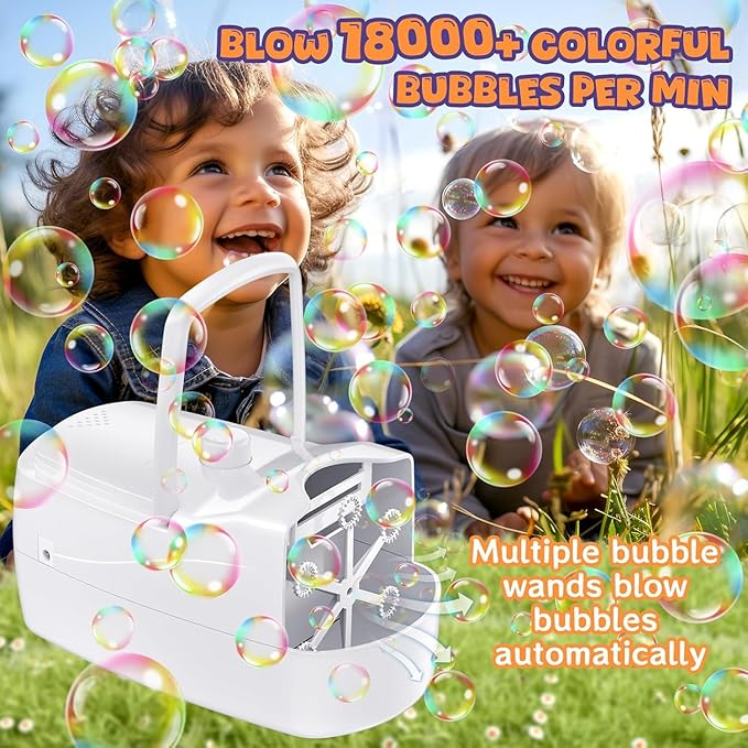 Bubble Machine, Automatic Bubble Blower for Kids, 18000+ Bubbles Per Minute with 2 Speed Settings, Battery/USB Powered Bubble Maker for Toddlers, Outdoor Birthday Parties, Weddings (White)