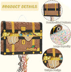 WERNNSAI Treasure Chest Piñata - Pull String Pirate Themed Piñata with Blindfold and Bat Adventure Birthday Party Decoration for Boys Kids Family Games Piñata Adventure Theme Party Supplies