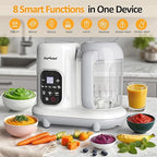 All-in-one Baby Food Maker: Baby Food Processor Blender Combo with Self Clean & LCD Display, Baby Food Puree Maker with Steam, Heating & Stirring, White Steamer Container Grinder