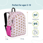 Wildkin 15-inch Kids Backpack – Durable, Padded, Adjustable for School & Travel - Pink and Gold Stars