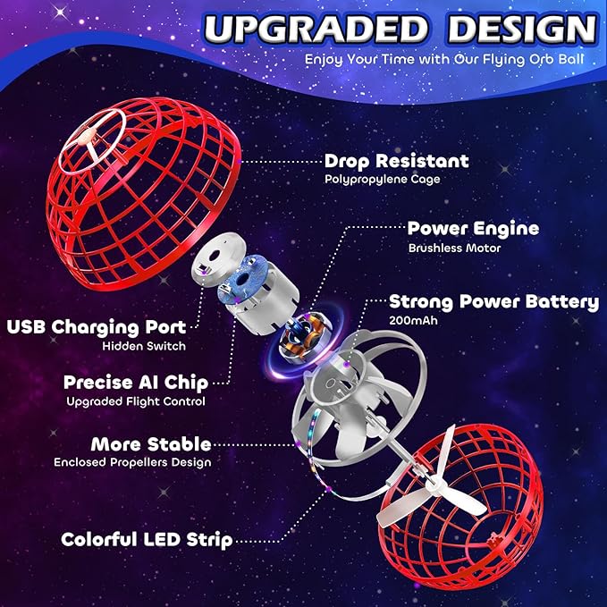 Tikduck Flying Orb Ball 2025 Toys Soaring Hover Boomerang Spinner Hand Controlled Mini Drone Cosmic Globe Spinning Kids Outdoor Fly Toy Birthday Gift Cool Stuff for Boys Girls 6 7 8 9 10+ Year Old