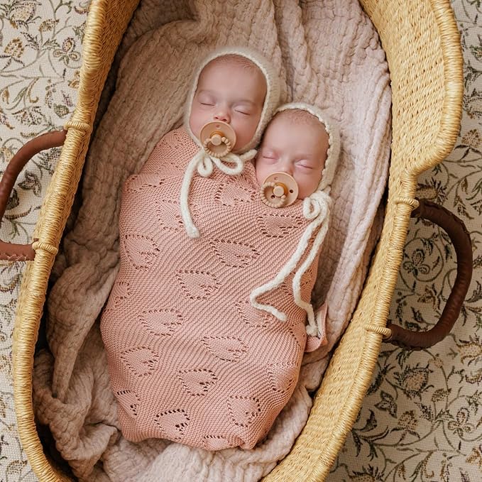 Heirloom Knit Heart Swaddling Blanket for Girls - 100% Luxury Cotton Baby Blanket - Soft Warm Swaddle Receiving Crib Receiving Blanket for Newborns Infants & Toddlers (Pink)