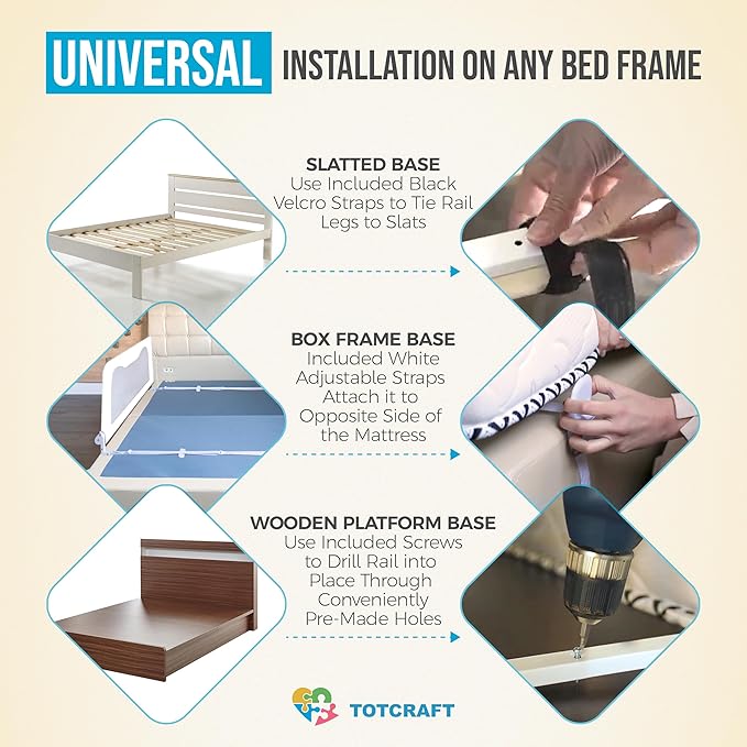 TotCraft Bed Safety Rails for Toddlers - Bed Rail Guard for Queen, King, Full Szie, Twin Mattress Bed (White, 35.5W*23.5H Inch (Regular Extra Tall))