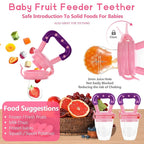 WAJIAYON Baby Fruit Feeder Pacifier | Infant Food Feeder Pacifier & Food Dispensing Spoon | Mesh Fresh Fruit Teethers for Babies | Silicone Feeder Baby Shower Gifts for Boys and Girls (Pink)