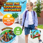 Dinosaurs Carry Case Set - with Play Scenery Inside, 8 Dinosaur Figures & 2 Volcanic Landscape | Toddler Toys for Kids 3-5