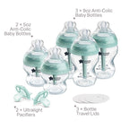 Tommee Tippee Advanced Anti-Colic 10 Piece Bottle and Pacifier Set, 5 and 9 oz BPA Free Bottles, Newborn 0+ months, Slow & Medium-Flow Breast-Like Nipples, 3 Travel Bottle Lids, 2 Ultralight Pacifiers