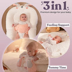 Infant Support Pillow with Adjustable Side Panels - Portable Cushion with Milestone Circles for 0-12 Months - Pink