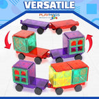 Playmags 2 Piece Car Set: with Stronger Magnets, STEM Toys for Kids, Use with All Magnetic Tiles and Blocks Sturdy, Super Durable with Vivid Clear Color Tiles. (Colors May Vary)