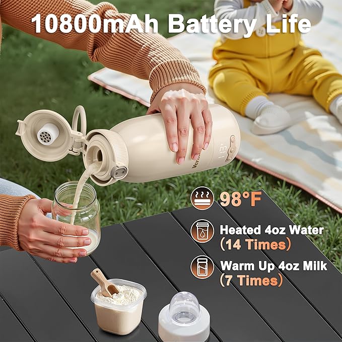 Portable Bottle Warmer for Travel, 16 Oz Baby Bottle Warmer, Super Fast Charging Milk Warmer with Adjustable Temp & Keep Warm for Formula, Breastmilk, Rechargeable & Cordless Water Warmer