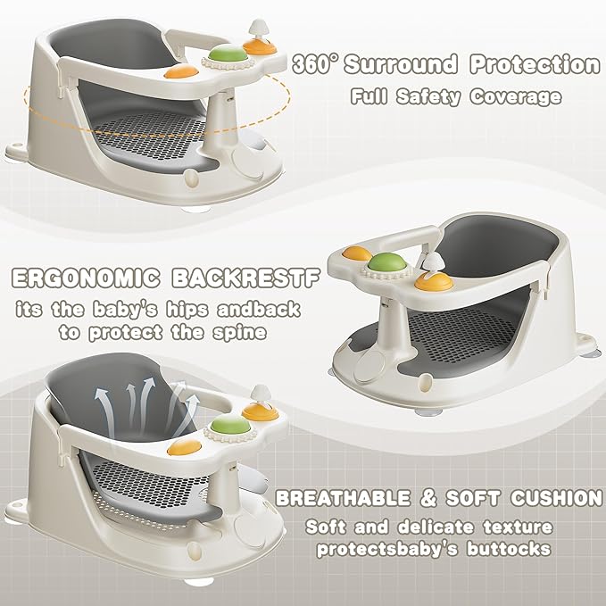 Baby Bath Seat for Babies 6 Months & Up - Bath Seats for Babies Sitting up, Non-Slip Toddler & Infant Bath Seat Comfortable Baby Bath Chair