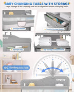 Baby Changing Table, Versatile Folding Changing Table, Waterproof Diaper Changing Station, Adjustable Height with 2 Drawers,Baby Changing Station, Mobile Nursery for Infant and Newborn