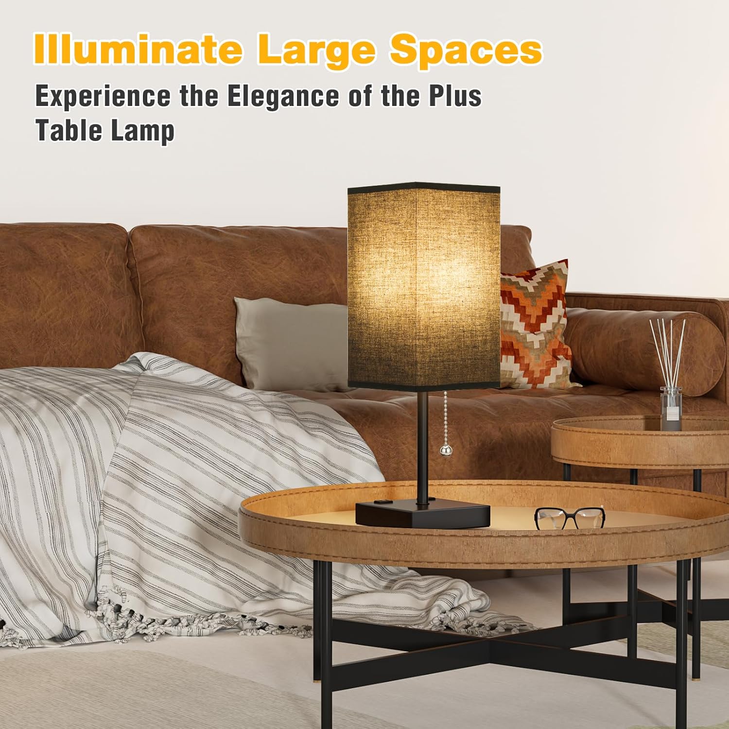 Black Table Lamp for Bedroom - 3 Color Temperature 3000K 5000K 4000K Bedside Lamp, Pull Chain Control, USB A and C Ports, AC Outlets, Bulb Included, Medium