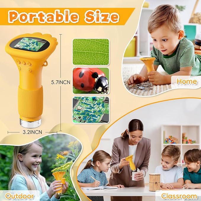 Microscope for Kids, Ahalfcit explorerscope with 2'' Inch Screen -1000X Zoom Portable Microscope Camera, Birthday for 3 4 5 6 7 8 9 0 11 12 Years Old Kids,Science Educational Toys