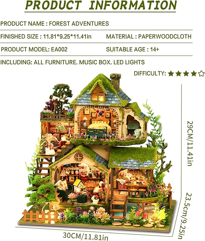 Spilay Miniature Dollhouse Miniature House Kit,DIY Kit Mini Modern Villa Model with Music Box ，Best Christmas Birthday Gift.(Forest Adventures)
