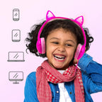 Kids Headphones with Sharing Port, Safe 85db Volume Control Light Up Cat Ear Headphones for Tablets/E-Readers, Wired Children Headphones with Microphone for School Learning Travel - Rose
