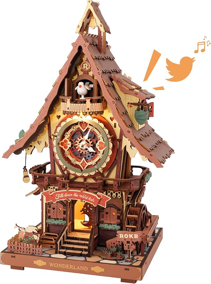 ROKR 3D Wooden Puzzles for Adults, Cuckoo Clock Model Kit, Room Home Decor DIY Watch Making Kit Functional Mechanical Building Toys, Hobbies Birthday Christmas Day Gifts for Men Women Kids 14+