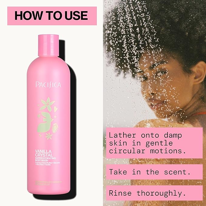 Pacifica Body Wash - Vanilla Crystal Super Hydrating Body Wash - Bath & Shower Gel - Clean Beauty, Vegan & Cruelty-Free Dermatologist Tested