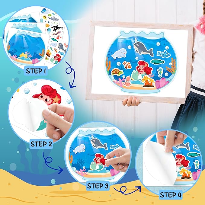 LINAYE 24 Sheets Ocean Stickers with Under The Sea Scenes, Make Your Own Sea Life Animal Fish Stickers, Ocean Summer Crafts Activities for Kids