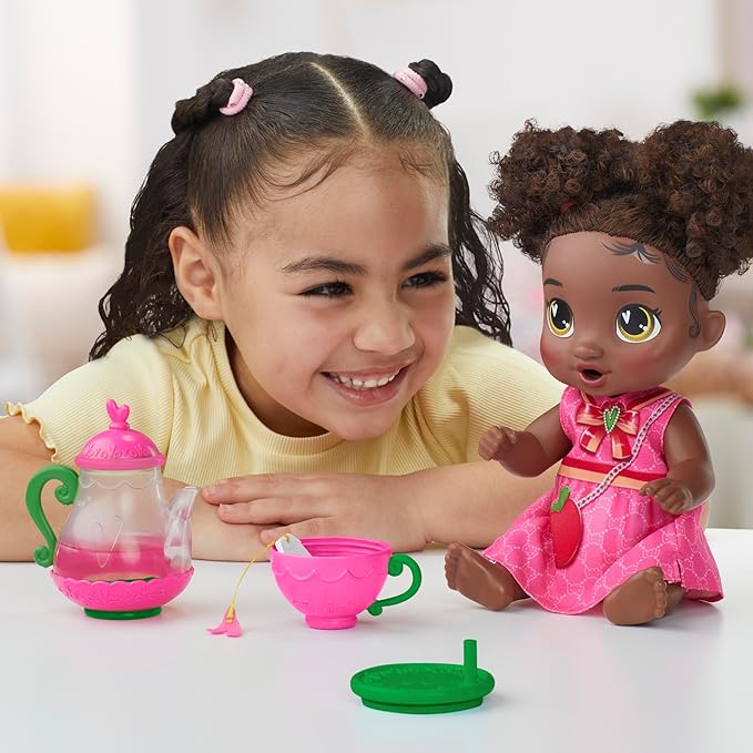 Baby Alive Bubbly Tea Party Berry Boo Doll with Teapot Accessories, Black Hair, 11 Inches, Toys for 3 Year Old Girls and Boys & Up