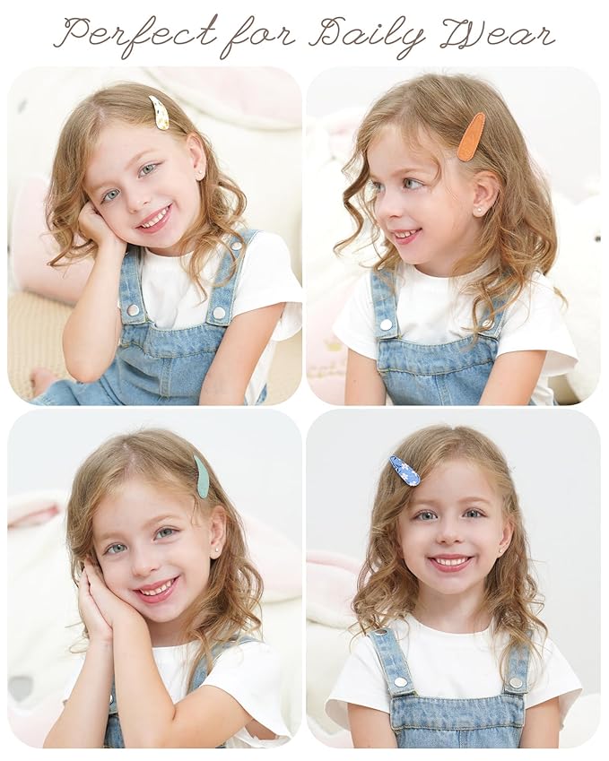 doboi 40 Pcs Floral Print Snap Hairpins, Hair Bows Clips, and Barrettes for Girls - Non-Slip Wrapped Flower Clips Hair Accessories