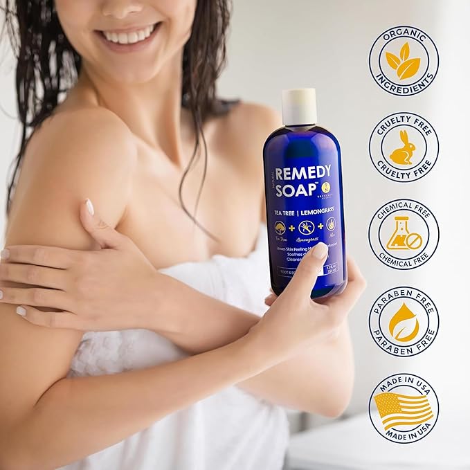 Truremedy Naturals Tea Tree Oil & Lemongrass Body Wash – 12 oz Natural Antifungal Shower Gel for Skin Irritations – Organic Oils, No Sulfates – Refreshing, Moisturizing Soap for Men & Women