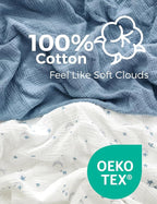 Momcozy Muslin Mini Crib Sheets Fitted - 38''x26'' Pack and Play Sheets for Pack N Play Mattress, 2 Pack Soft & Breathable Natural Cotton Non Slip Bed Cover for Boys, Girls, Blue Star Moon