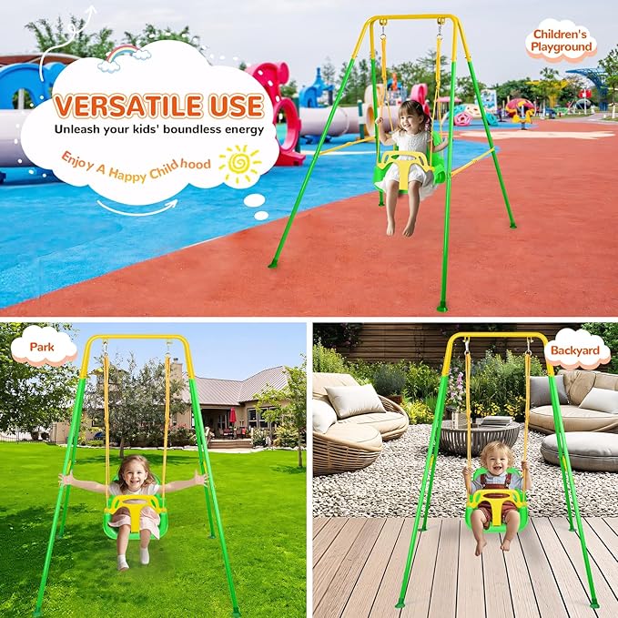 4-in-1 Swing Set & Baby Jumper and Bouncer for Toddler, Heavy Duty Baby Swing Set with Foldable Metal Stand for Indoor & Outdoor Play (Green)