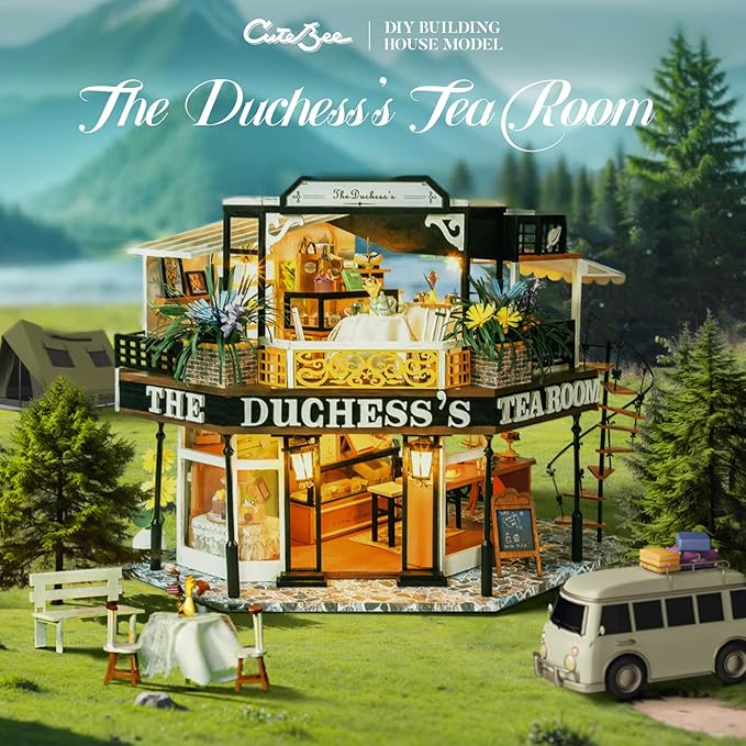 CUTEBEE Dollhouse Miniature with Furniture, DIY Wooden Dollhouse Kit Plus Dust Proof, Creative Room Idea (The Duchess's Tea Room)