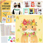 Gem Art Sticker Kit, Arts and Crafts for Kids Age 4-12, 8 Unicorn Princess Themes Diamond Art Kit, Gemstone Sticker Crafts Christmas Birthday Gifts for Girls Ages 4,5,6,7,8 Year Old (Yellow-Cat)