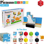 PicassoTiles 103 Pieces 1" Magnetic Toy Building Block Cubes Building Block, 3D Cube Construction Cubes Magnet Sensory Toys Gifts Educational with Free Idea Book for Kid, Boy, Girl & Toddler PMC103