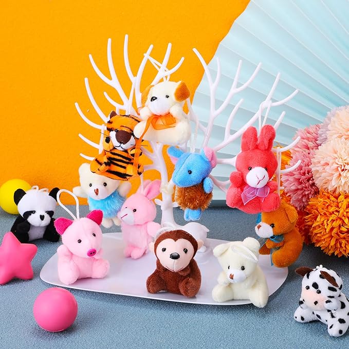 60 Pack Mini Stuffed Animal Bulk Small Plush Animal Toys Miniature Stuff Animal Keychain Set for Easter Egg Party Favors, Valentine‘s Day Gift, Goodie Bag Fillers, Carnival Prizes, Classroom Rewards