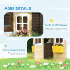 Outsunny Wooden Playhouse for Kids Outdoor Garden Pretend Play Games, Adventures Cottage, with Working Door, Windows, Bench, Service Station, Flowers Pot Holder, for 3-7 Years Old, Blue