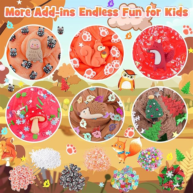 LAWOHO 6 Packs Forest Slime Kit - Clear, Butter, Cloud Slime Making Kit, Slimes for Kids with Animal Add-ins, 360ml Slimes Kits for Boys & Girls Birthday Halloween Christmas Easter Gifts Party Favors