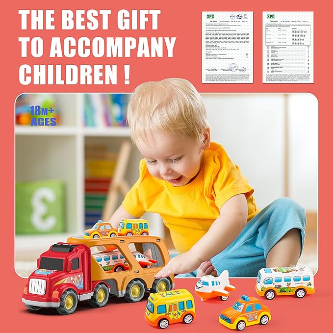Veslier Toddler Toys Car for Boys Girls Age 1-3 3-5, 5 in 1 Carrier Transport City Vehicles Toys,Kids Toy Cars for Toddlers 1-3, Christmas Birthday Gift for Toddlers 3+.