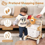 Wooden Baby Walker Doll Stroller | Adjustable Speed Shopping Cart for Toddlers 1-3 | Baby Push Walker - Pretend Play Grocery Cart | Natural Wood Stroller Push Toys for Babies Learning to Walk