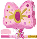 WERNNSAI Pink Bow Piñata - Girls Birthday Party Decoration Bow Tie Piñata with Blindfold and Bat for Kids Princess Theme Party Supplies favors