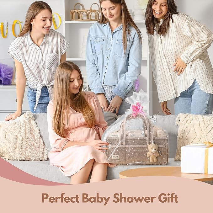 PeraBella XL Diaper Caddy Organizer With Handle, Baby Shower Gifts Basket Bag, Registry Search Must Haves Items, Newborn Girl Boy Nursery Storage Organizer, Baby Bag Essentials, Car Diaper Caddy Cart