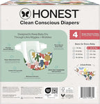The Honest Company Clean Conscious Diapers for Delicate Skin | Up to 100% Leakproof | Hypoallergenic, Fragrance Free | Gender Neutral | Club Box, Size 4 (22-37 lbs), 54 Count (Prints May Vary)