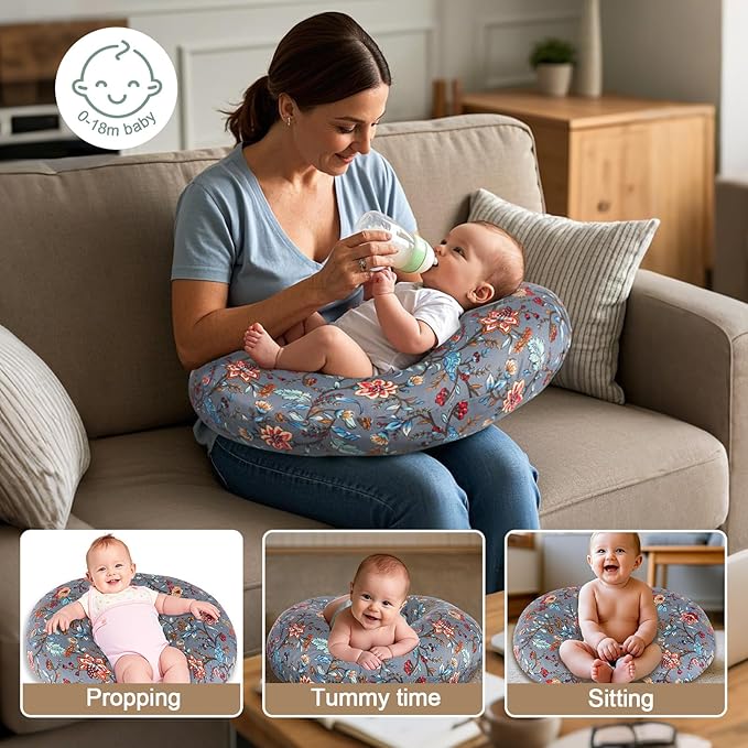 Nursing Pillow, Breastfeeding Pillow with Removable Cover, Ergonomic Breast Feeding Pillow, Baby Feeding Support Cushion for Mom Easier Breastfeeding- Original Size/Peony
