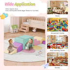 ‌Soft Climbing Toys for Toddlers, 7-Piece Baby Soft Foam Climbing Blocks, PU Leather Gym Climb and Crawl Activity Play Set, Indoor Climbing Toys for Kids and Children, Pink