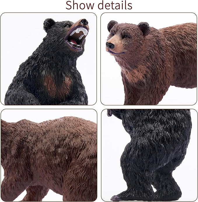 Toymany 6PCS Bear Figurines, Realistic Forest Animals Bear Family Figures Toy Set Includes Brown Bears Black Bears and Cubs, Education Toy Birthday for Kids Toddlers
