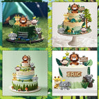 22PCS Safari Animal Cake Toppers & Wild One Birthday Decorations - Jungle Cake Topper with Leaves for Animal Themed Birthday Party Decorations, Safari Cake Decorations for Zoo Theme Cakes Accessories
