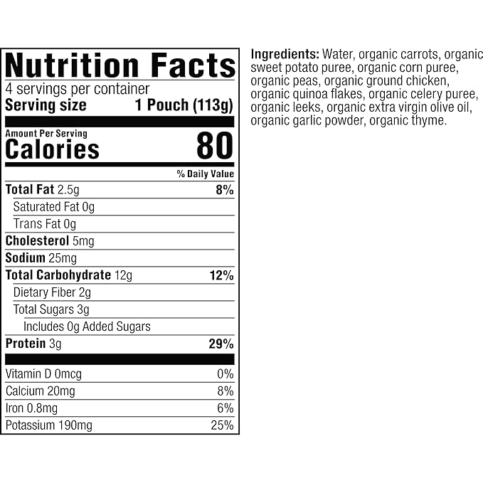 Plum Organics Stage 3 Organic Baby Food - Carrot, Sweet Potato, Corn, Pea, and Chicken - 4 oz Pouch (Pack of 6) - Organic Baby Food Pouch