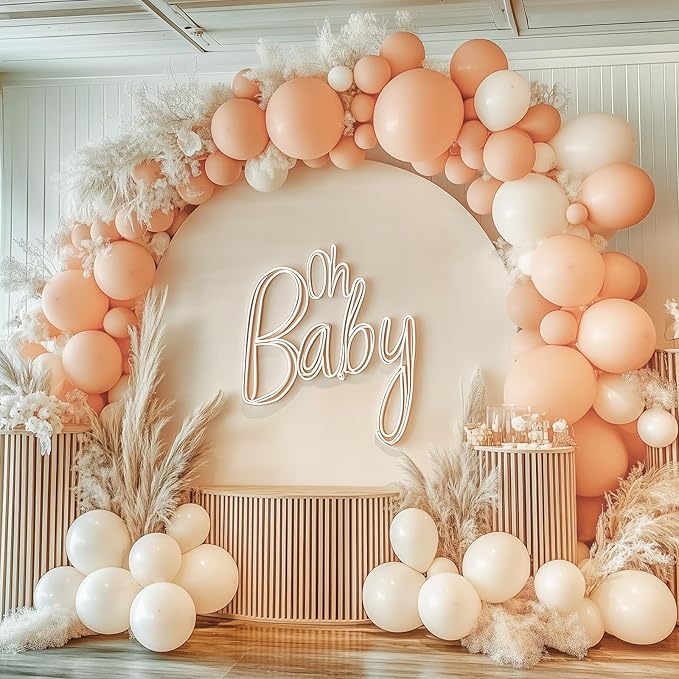 RUBFAC 129pcs Nude Balloons Different Sizes 18 12 10 5 Inch, Boho Beige Apricot Balloon Garland Arch Kit for Party Decoration Gender Reveal Graduation Wedding Anniversary Baby Shower Party Supplies