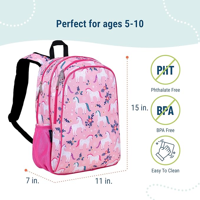 Wildkin 15-inch Kids Backpack – Durable, Padded, Adjustable for School & Travel - Magical Unicorns