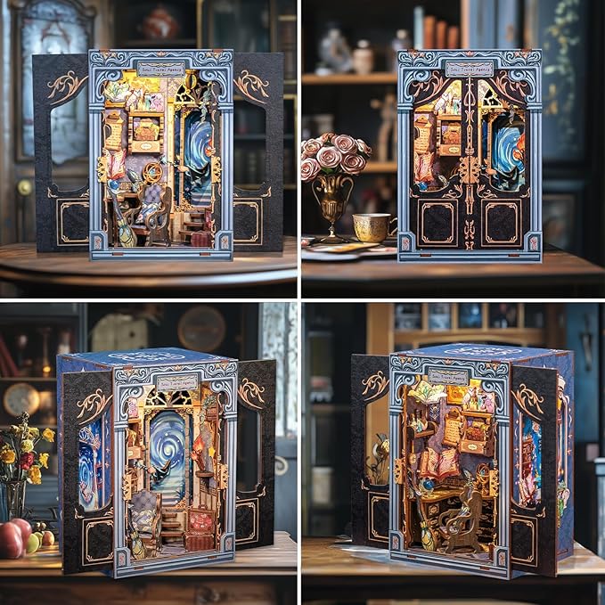 CUTEBEE Book Nook Kit - DIY Miniature House Dollhouse Kit for Adults and Teens, Booknook Tiny House Bookshelf Decor 3D Wooden Puzzle, Gifts for Family Friends (Soul Travel Agency)