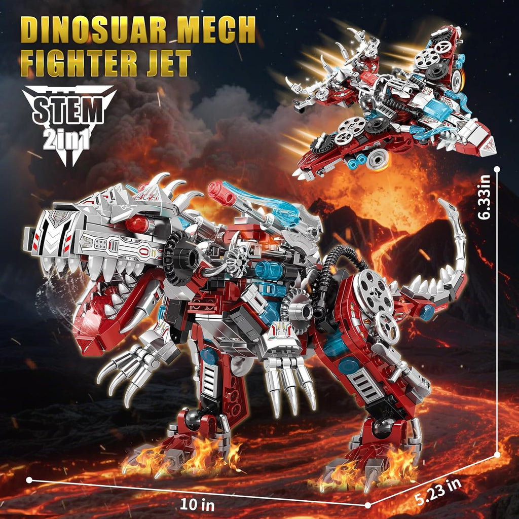STEM 2 in1 Dinosaurs Building Set, Compatible with Lego Dinosaur Set, Transforming Fighter Jet Building Kit for Adults, Educational Gift Toy for Kids Boys 6-10 (422 PCS)