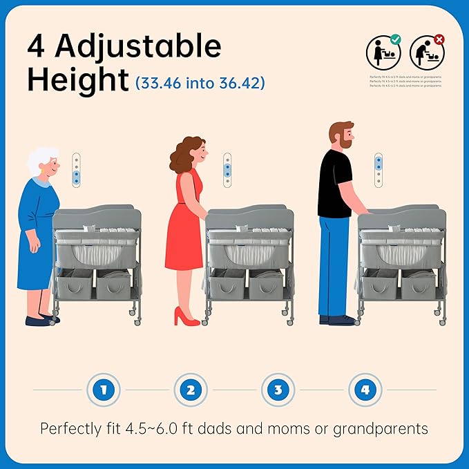 Sweeby Portable Baby Changing Table, Foldable Changing Table Dresser Changing Station for Infant, Waterproof Diaper Changing Table Pad Topper, Mobile Nursery Organizer for Newborn Essentials,LightGrey