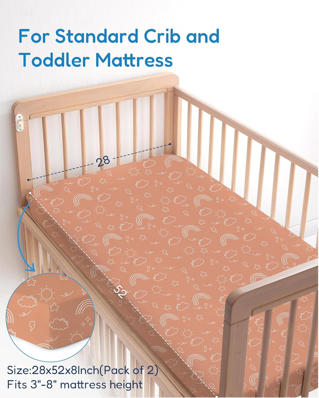 Baby Crib Sheets Boy Girl for Standard Crib Mattress - Orange Cloud and Rainbow Design Crib Sheet, Ultra Soft, Durable, Comfortable Fitted Crib Sheet, 28''x52''x9'' Deep Pocket