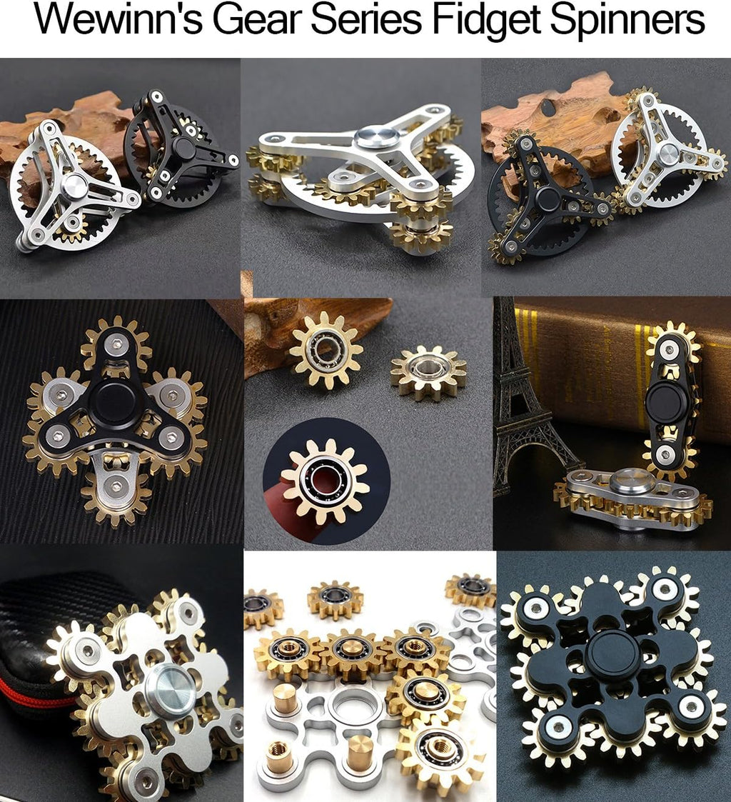 Pure Brass Fidget Spinner Gears Linkage Fidget Toy Metal DIY Hand Spinner Spins Long Time EDC Focus Meditation Break Bad Habits ADHD with Multiple Premium Bearings (13 Bearings White)